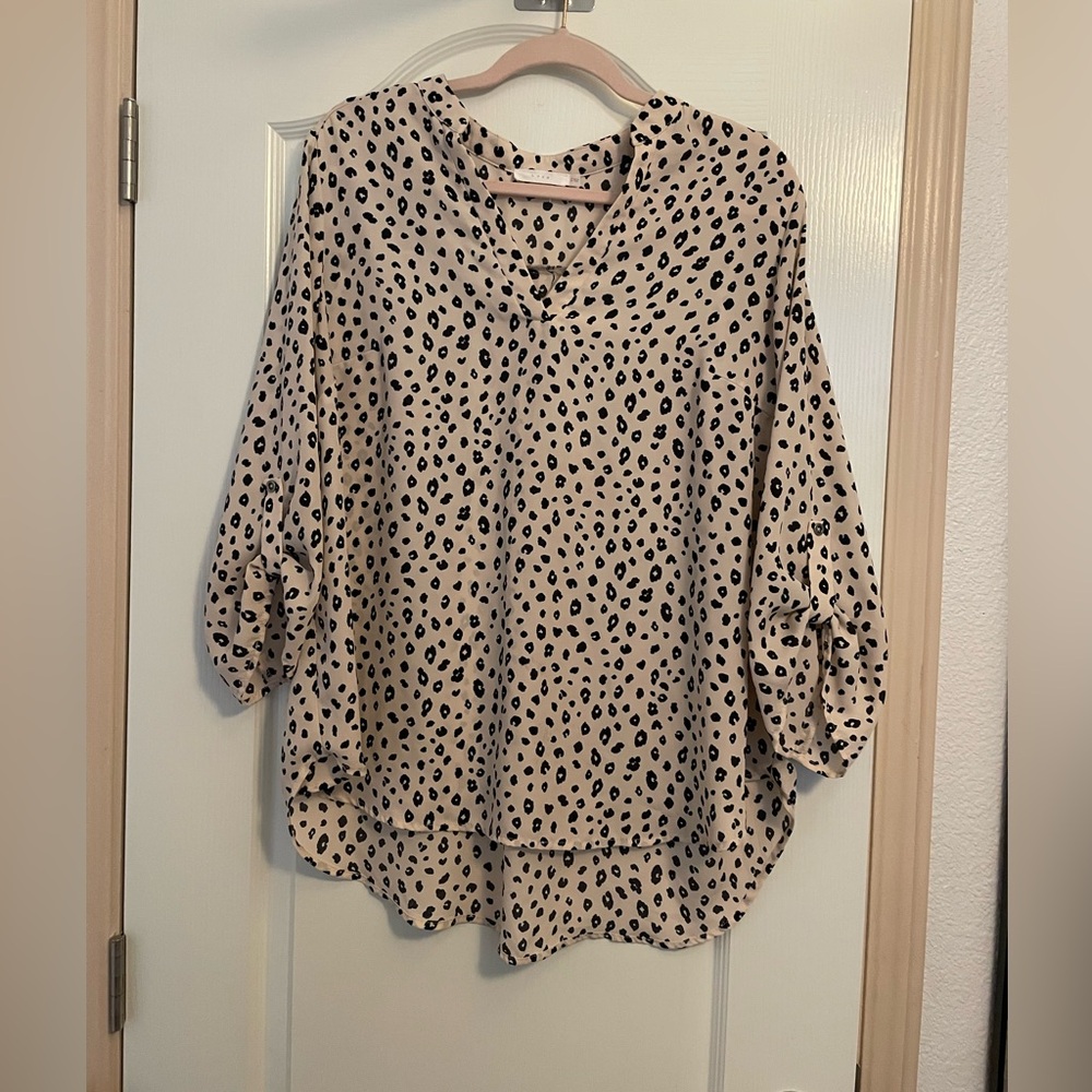 Lush Leopard Print Blouse in Beige and Black